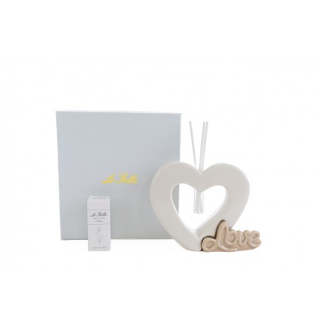Bomboniera Matrimonio Profumatore Diffusore Cuore Porcellana Love Bianco Con Astuccio