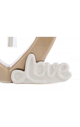 Bomboniera Matrimonio Profumatore Diffusore Cuore Porcellana Love Beige Con Astuccio 12x4xh.12 Cm