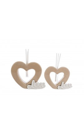 Bomboniera Matrimonio Profumatore Diffusore Cuore Porcellana Love Beige Con Astuccio 12x4xh.12 Cm