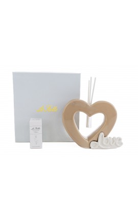 Bomboniera Matrimonio Profumatore Diffusore Cuore Porcellana Love Beige Con Astuccio