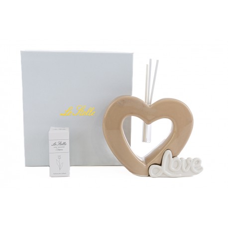 Bomboniera Matrimonio Profumatore Diffusore Cuore Porcellana Love Beige Con Astuccio