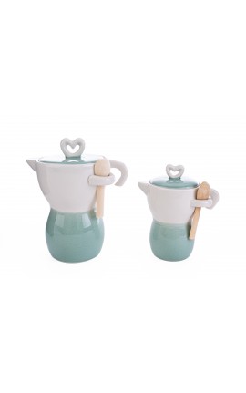 Bomboniera Matrimonio Zuccheriera Caffettiera Moka Verde 13x9xh.15 Cm
