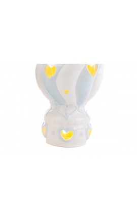 Bomboniera Battesimo Nascita Compleanno Mongolfiera Led Porcellana Celeste Bimbo 9 X 14 CM