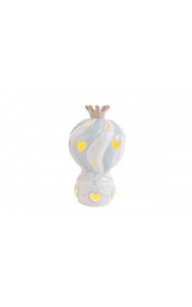 Bomboniera Battesimo Nascita Compleanno Mongolfiera Led Porcellana Celeste Bimbo 9 X 14 CM
