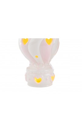 Bomboniera Battesimo Nascita Compleanno Mongolfiera Led Porcellana Rosa Bimba 9 X 14 CM