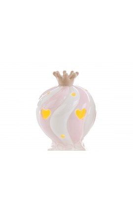 Bomboniera Battesimo Nascita Compleanno Mongolfiera Led Porcellana Rosa Bimba 9 X 14 CM