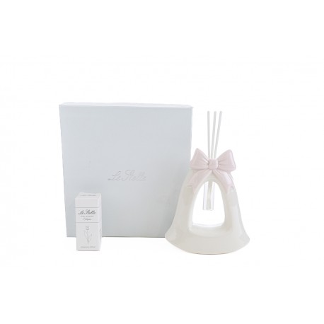 Bomboniera Battesimo Nascita Compleanno Profumatore Diffusore Campana Rosa Fiocco Con Astuccio