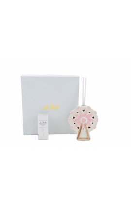 Bomboniera Battesimo Nascita Compleanno Profumatore Diffusore Ruota Panoramica Rosa Porcellana Con Astuccio