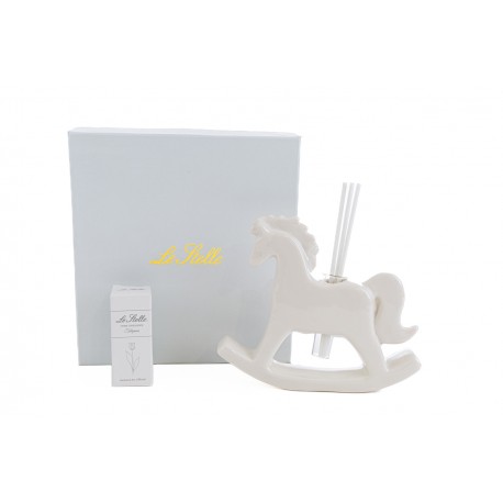 Bomboniera Battesimo Nascita Compleanno Profumatore Diffusore Cavalluccio Bianco Con Astuccio