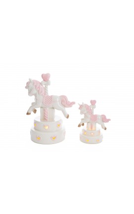 Bomboniera Battesimo Nascita Compleanno Unicorno Porcellana Led Rosa Grande