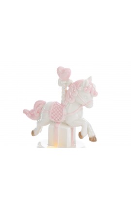 Bomboniera Battesimo Nascita Compleanno Unicorno Porcellana Led Rosa Grande