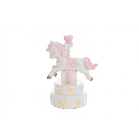 Bomboniera Battesimo Nascita Compleanno Unicorno Porcellana Led Rosa Grande