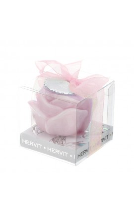 Bomboniera Matrimonio Comunione Compleanno Candela Laccata Rosa Con Scatola Trasparente HERVIT