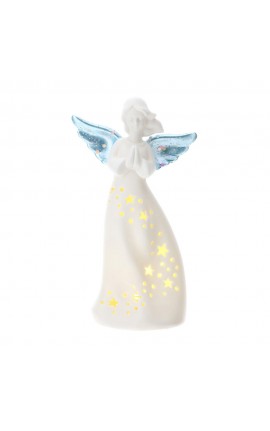 Bomboniera Battesimo Comunione Angelo Traforato Led Con Ali Blu Hervit