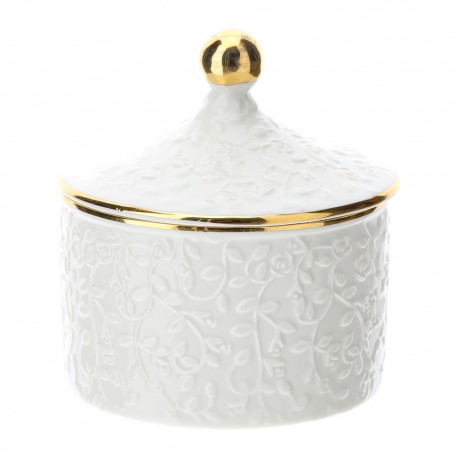 Bomboniera Matrimonio Scatola Contenitore Porcellana Con Candela Profumata Romance Bianco e Oro HERVIT