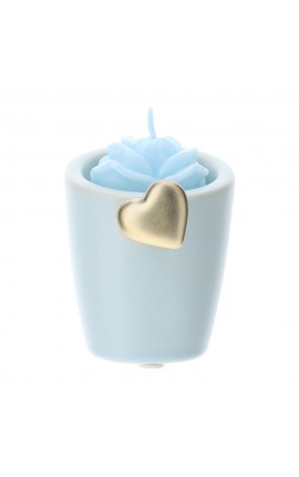 Bomboniera Matrimonio Portacandela Gres Con Candela Rosa Blu Cuore Oro HERVIT