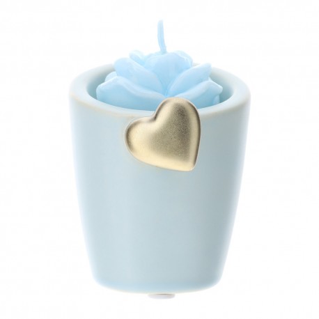 Bomboniera Matrimonio Portacandela Gres Con Candela Rosa Blu Cuore Oro HERVIT
