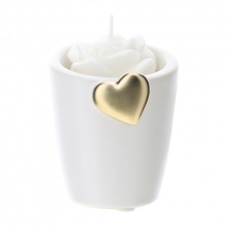 Bomboniera Matrimonio Portacandela Gres Con Candela Rosa Bianco Cuore Oro HERVIT