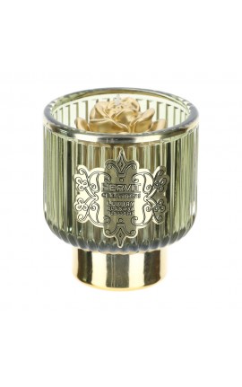 Bomboniera Matrimonio Portacandela Vetro Con Candela Oro e Verde HERVIT