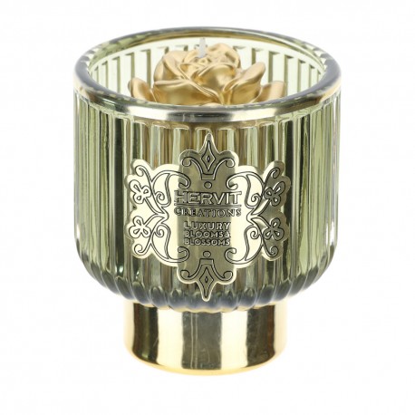Bomboniera Matrimonio Portacandela Vetro Con Candela Oro e Verde HERVIT
