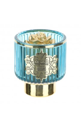 Bomboniera Matrimonio Portacandela Vetro Con Candela Blu e Oro HERVIT