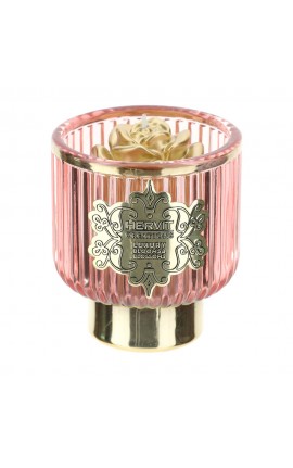 Bomboniera Matrimonio Portacandela Vetro Con Candela Rosa e Oro HERVIT