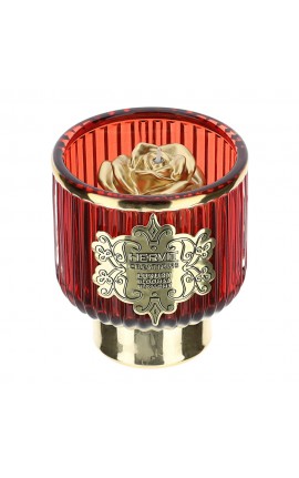 Bomboniera Matrimonio Portacandela Vetro Con Candela Rosso e Oro HERVIT