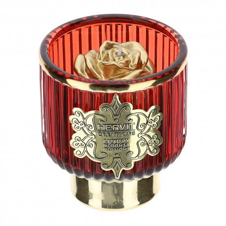 Bomboniera Matrimonio Portacandela Vetro Con Candela Rosso e Oro HERVIT