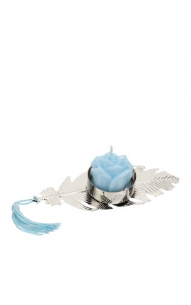 Bomboniera Matrimonio Portacandela Foglia Argento Con Candela Azzurra HERVIT