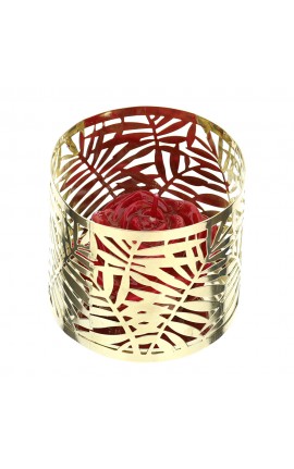Bomboniera Matrimonio Portacandela Felce Metallo Oro Con Candela Rossa HERVIT
