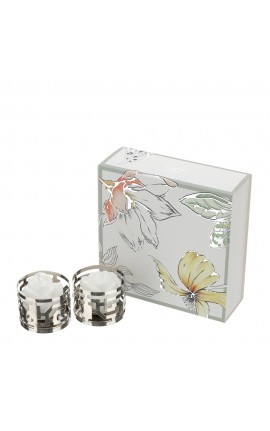 Bomboniera Matrimonio Box 2 Portacandela Metallo Argento Con Candela Bianca HERVIT