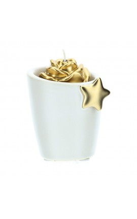 Bomboniera Matrimonio  Portacandela  Gres Bianco e Oro Con Stella e Candela Oro  HERVIT