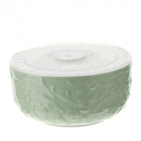 Bomboniera Matrimonio Scatola Contenitore Porcellana Roselline Verde HERVIT