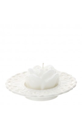 Bomboniera Matrimonio Piattino Portacandela Porcellana Bianca Con Candela Rosa Bianca HERVIT