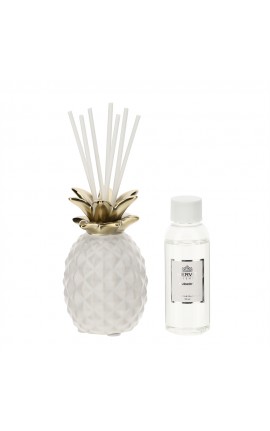 Bomboniera Matrimonio Profuamatore Profumambiente Ananas Gres Bianco e Oro 50 Ml HERVIT