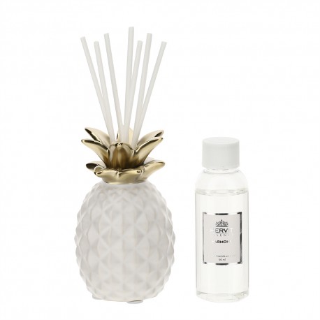 Bomboniera Matrimonio Profuamatore Profumambiente Ananas Gres Bianco e Oro 50 Ml HERVIT