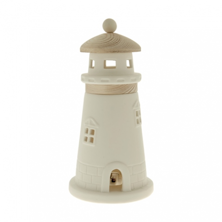 Bomboniera Matrimonio Comunione Faro Led Porcellana e Legno h.27 Cm