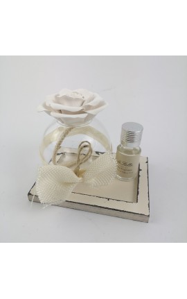 Bomboniera matrimonio Diffusore Profumatore in vetro c/rosa c/base in legno