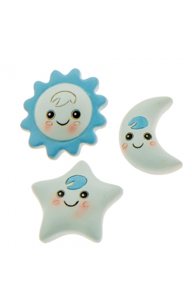 Bomboniera Battesimo Nascita Compleanno Magnete Stella Luna e Sole Celeste 3 assortiti