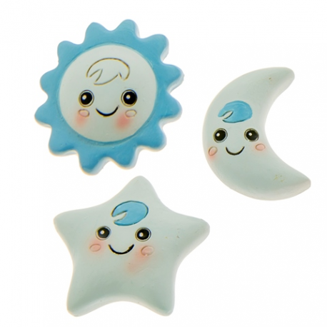 Bomboniera Battesimo Nascita Compleanno Magnete Stella Luna e Sole Celeste 3 assortiti