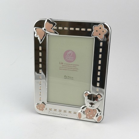 Portafoto in Metallo Rosa Dettaglio Orsetto