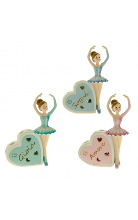 Bomboniera Battesimo Compleanno Comunione Cuore Ballerina Pattinatrice Led 3 Assortiti