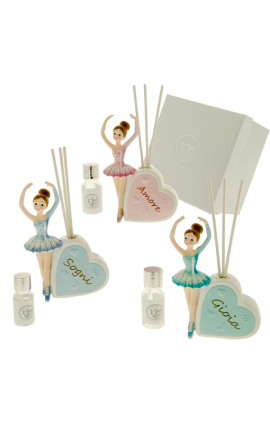 Bomboniera Battesimo Compleanno Profumatore Diffusore Cuore Ballerina Pattinatrice 3 Assortiti Con Box