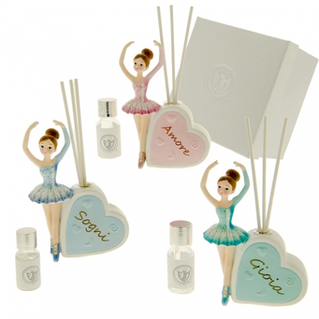 Bomboniera Battesimo Compleanno Profumatore Diffusore Cuore Ballerina Pattinatrice 3 Assortiti Con Box