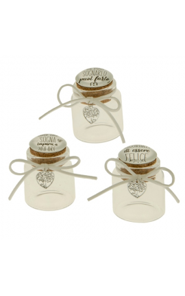 Bomboniera Matrimonio Compleanno Barattolo Barattolino Vetro 3 Frasi Assortite