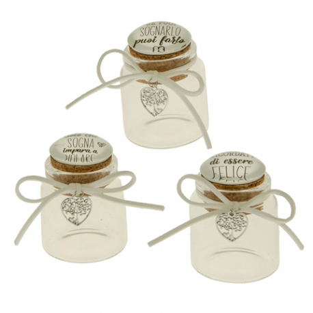 Bomboniera Matrimonio Compleanno Barattolo Barattolino Vetro 3 Frasi Assortite