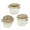 Bomboniera Matrimonio Compleanno Barattolo Barattolino Vetro e Legno 3 Assortiti h.8 Cm