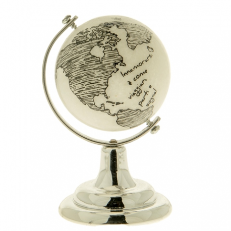 Bomboniera Matrimonio Compleanno Mappamondo Voyage Metallo e Vetro h.8,5 Cm