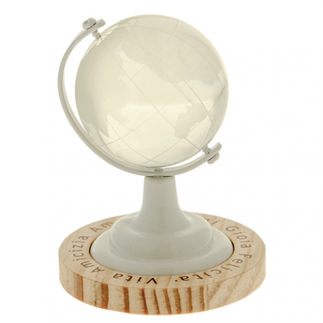 Bomboniera Matrimonio Compleanno Mappamondo Con Base Legno  Metallo e Vetro h.9 Cm