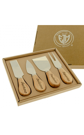 Bomboniera Matrimonio Set 4 pezzi Formaggio Legno e Metallo Con Box